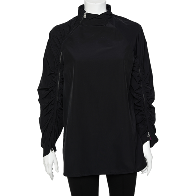 Pre-owned Sportmax Black Synthetic Contrast Trim Ruched Zip Detail Tunic Top S