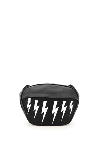 Shop Neil Barrett Nylon Thunderbolts Belt Bag In Black,white