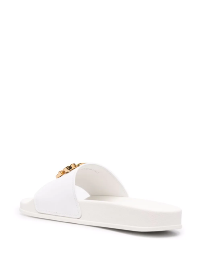 Dsquared2 10mm D2 Statement Leather Slides In Weiss