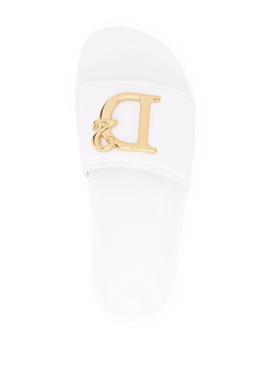 Dsquared2 10mm D2 Statement Leather Slides In Weiss
