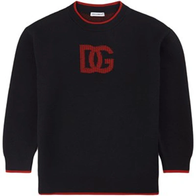 Shop Dolce & Gabbana Black Dg Logo Knit Sweater