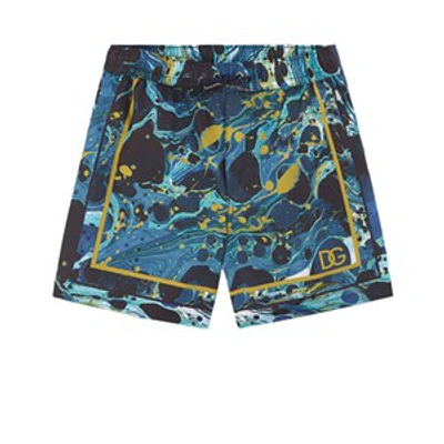 Shop Dolce & Gabbana Blue Splash Print Swim Shorts