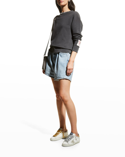 Shop Golden Goose Distressed Jersey Sweatshirt With Embellishments In Anthracite