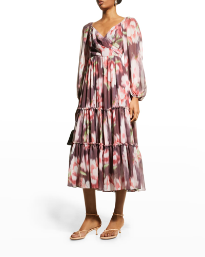 Shop Sachin & Babi Jamie Blouson-sleeve Midi Dress In Grape Ikat Floral