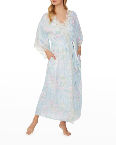 Shop Eileen West Long Satin Robe W/ Galloon Lace In Wtrwhite