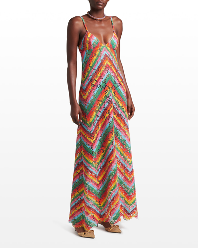 Shop Valentino Zigzag Lace Maxi Dress In Multi