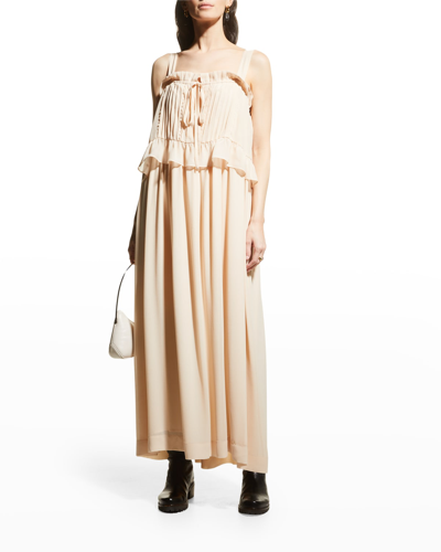Shop See By Chloé Pleated Sleeveless Ruffle Dress In Silky Beige
