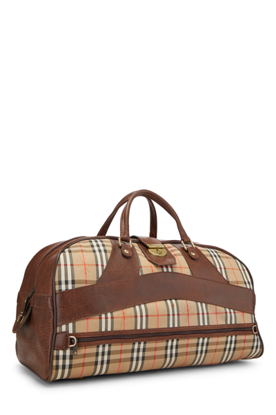 Pre-owned Burberry Beige Haymarket Check Canvas Weekender Xl