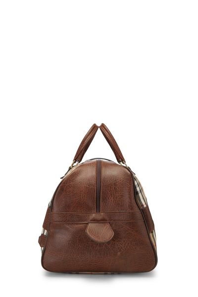 Pre-owned Burberry Beige Haymarket Check Canvas Weekender Xl