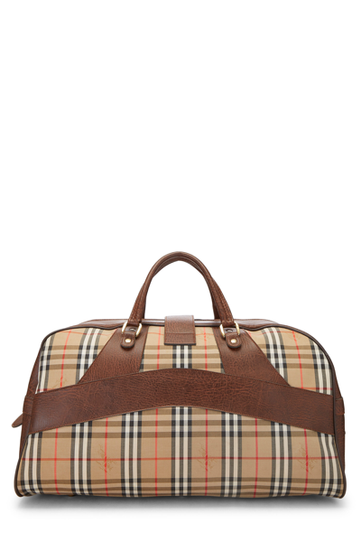 Pre-owned Burberry Beige Haymarket Check Canvas Weekender Xl