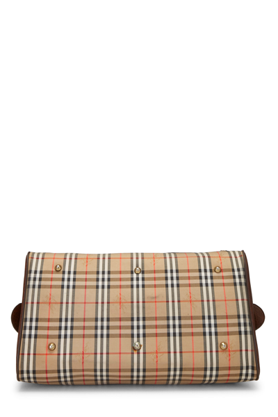 Pre-owned Burberry Beige Haymarket Check Canvas Weekender Xl