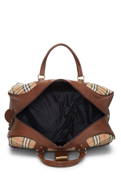 Pre-owned Burberry Beige Haymarket Check Canvas Weekender Xl