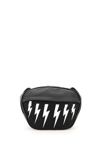 Shop Neil Barrett Nylon Thunderbolts Belt Bag In Black White (black)