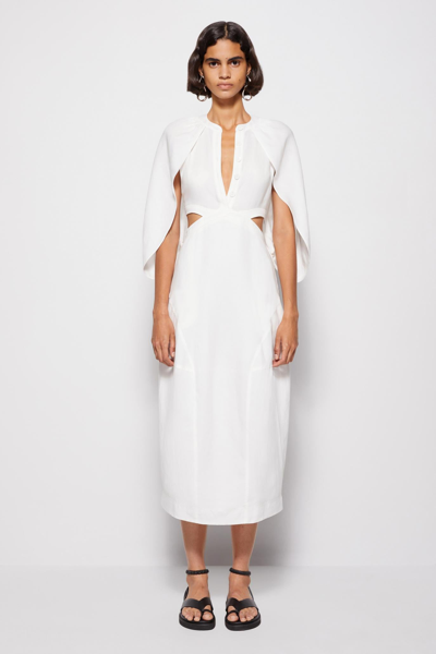 Shop Inara Draped Linen Cap Sleeve Midi Dress Inara Linen Midi Dress In White