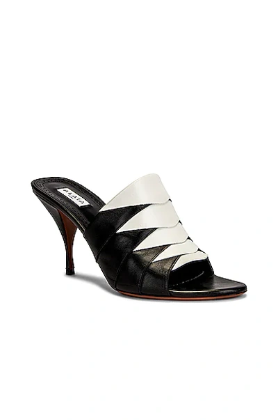 Alaïa 90mm Calf Leather Stitched Bicolor Mule Sandals In Noir & Blanc