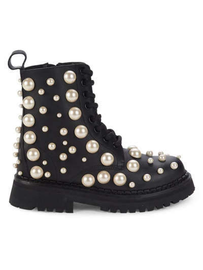 Shop Moschino Couture ! Women's Faux Pearl Leather Boots In Black