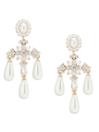 Shop Eye Candy La Women's 18k Goldplated Brass, Cubic Zirconia & Faux Pearl Dangle Drop Earrings