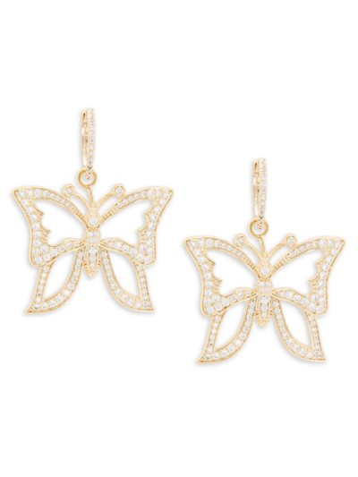 Shop Eye Candy La Women's Edith 14k Goldplated & Cubic Zirconia Butterfly Drop Earrings In Brass