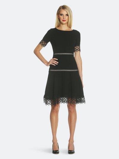 Shop Shani Lace-trim Crepe Fit & Flare Dress In Black