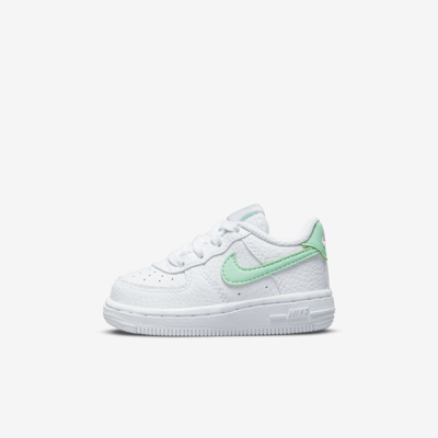 Shop Nike Force 1 Baby/toddler Shoes In White,mint Foam