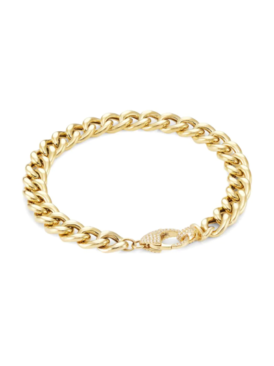 Shop Saks Fifth Avenue Women's 14k Yellow Gold & 0.25 Tcw Diamond Curb-chain Bracelet