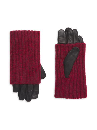 Shop Carolina Amato Touch Tech Leather & Knit Gloves In Black Red