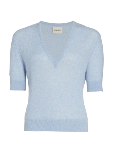 Shop Khaite Sierra Short-sleeve Knit Sweater In Atmosphere