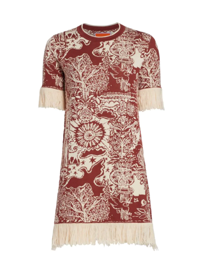 Shop La Doublej Women's Jacquard Fringe Minidress In Ionic Rust