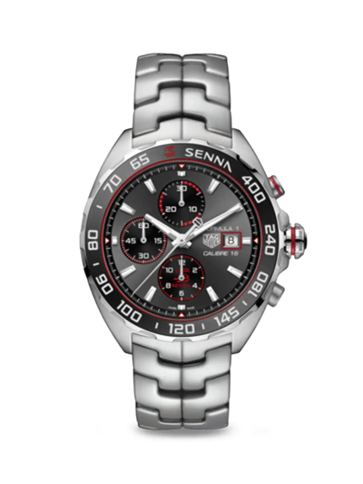 Shop Tag Heuer Men's Formula 1 X Senna Stainless Steel & Anthracite Dial Chronograph 43mm Bracelet Watch In Neutral