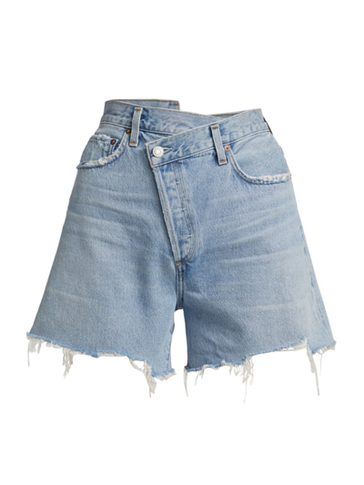 Shop Agolde Women's Criss-cross Denim Shorts In Symbol