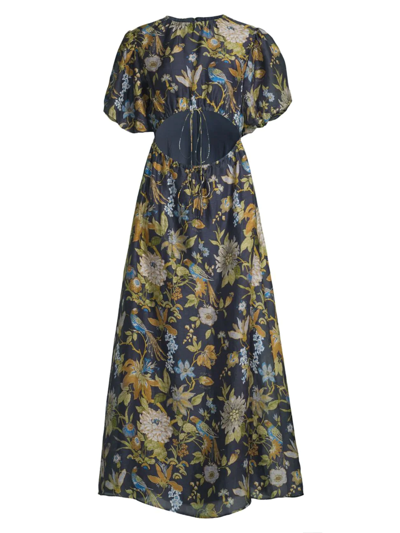 Shop Sir Women's Lilian Floral Puff-sleeve Midi-dress In Delia
