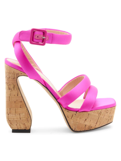 Shop Si Rossi Women's Strappy Satin Platform Sandals In Dragon Fruit