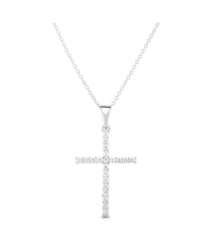 Macy's Cubic Zirconia Sleek Cross Pendant In Silver Plate Or Rose Gold In Silver