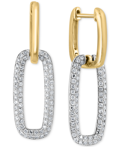 Shop Effy Collection Effy Diamond Pave Link Drop Earrings (5/8 Ct. T.w.) In 14k White And Yellow Gold In Two Tone