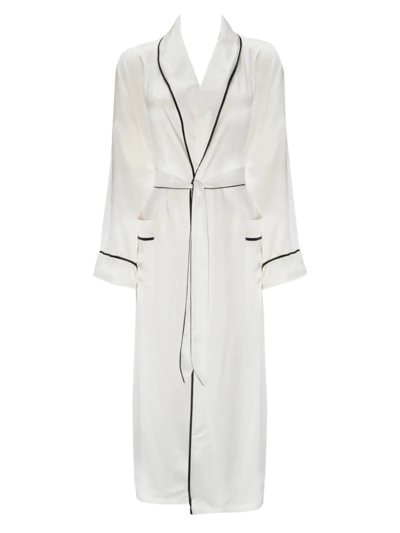 Shop Gingerlily Contrast Piping Silk Robe In Ivory