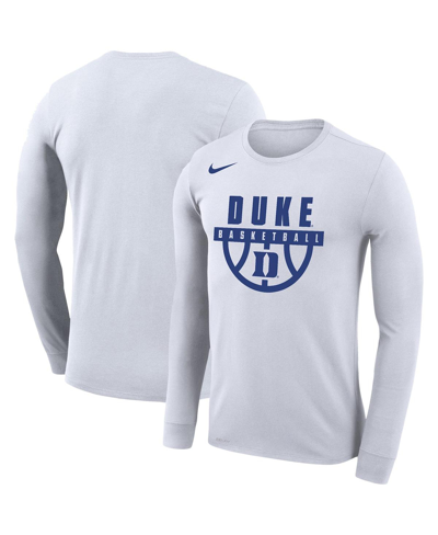Shop Nike Men's  White Duke Blue Devils Basketball Drop Legend Long Sleeve Performance T-shirt