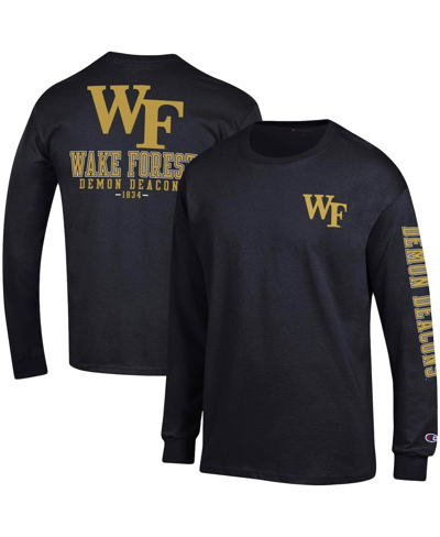 Champion Men's  Black Wake Forest Demon Deacons Team Stack Long Sleeve T-shirt In Black