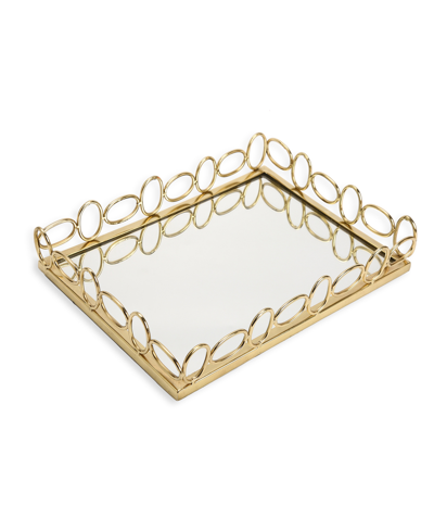 Shop Classic Touch 13.5" Oblong Mirror Tray With Circular Design In Gold-tone