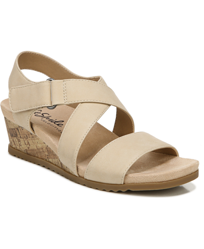 Shop Lifestride Sincere Strappy Wedge Sandals In Bone Faux Leather