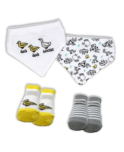 Shop Tendertyme Baby Boys And Girls Farm Coordinating Socks And Bandana Bib, 4 Piece Set In Yellow And Gray