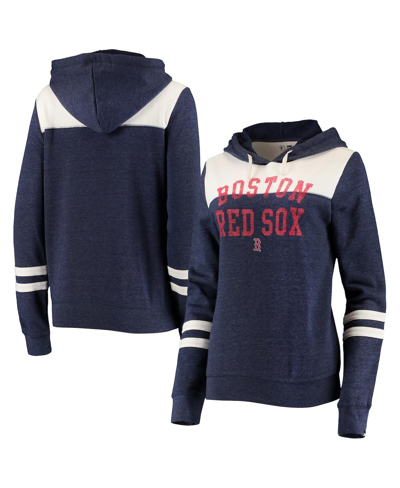 Shop New Era Women's  Heathered Navy, White Boston Red Sox Colorblock Tri-blend Pullover Hoodie In Heathered Navy/white