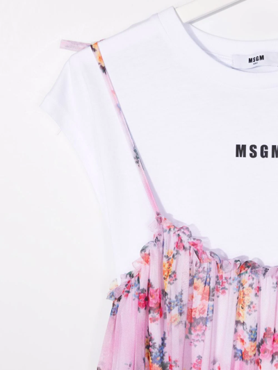 Shop Msgm Teen Floral-print Cotton Dress In White