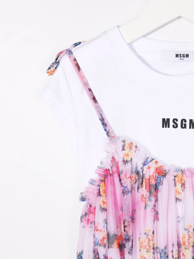 Shop Msgm Floral-print Cotton T-shirt Dress In White