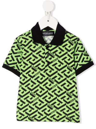 Shop Versace Monogram-print Polo Shirt In Black