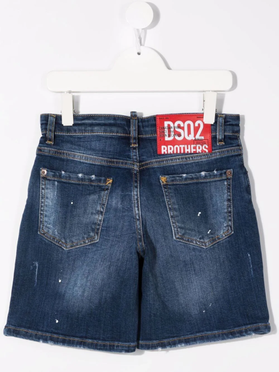 Dsquared2 Kids Blue Denim Shorts With Dsq2 Brothers Patch In Blue