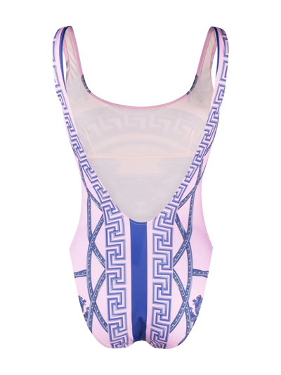 Shop Versace Greek Key-print Swimsuit In Pink