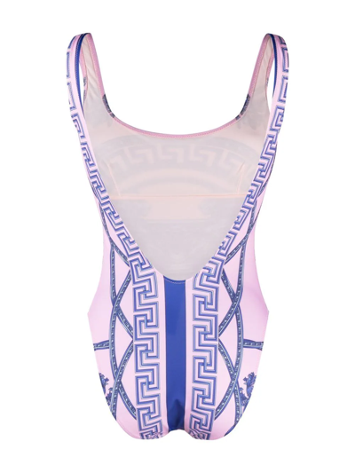 Versace Greek Key-print Swimsuit In Pink
