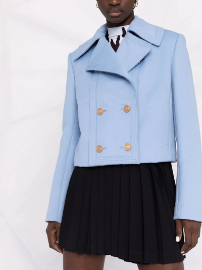 Shop Ports 1961 Double-breasted Cropped Wool Jacket In Blue