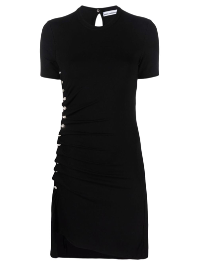 Shop Rabanne Ruched Side Button Dress In Black