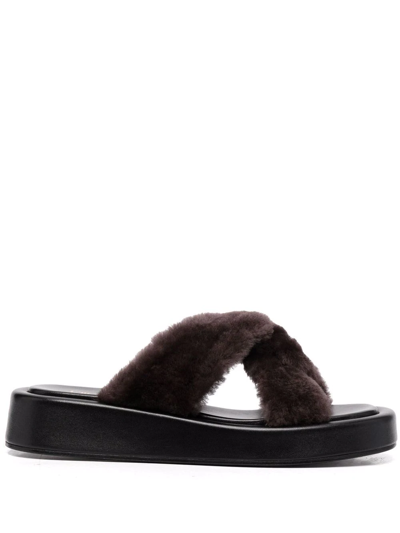 Shop Elleme Tresse Shearling Sandals In Brown